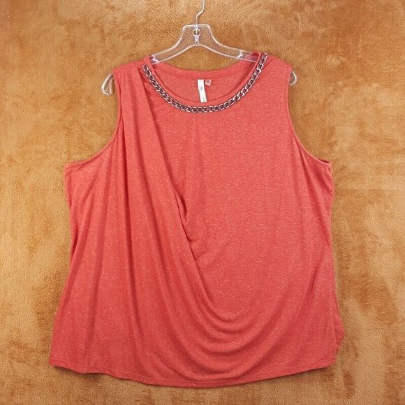 NY COLLECTION Womens Top Plus 2X Brick Pullover Draped Tank Chain Crew Heathered - Picture 1 of 7